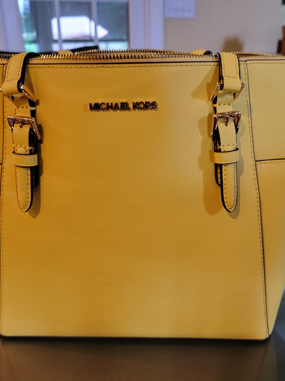 Michael Kors Yellow Saffiano Satchel with Gold Hardware